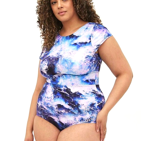 ❤️NWT VINTAGE TORRID TUMMY CONTROL WIRELESS OCEAN PRINT SWIMSUIT PLUS SIZE - Picture 2 of 12